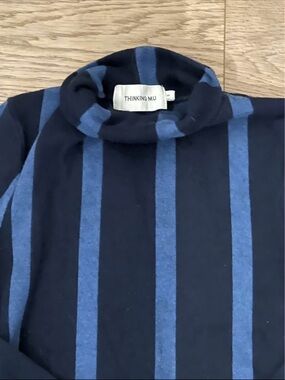 Women's Navy Turtleneck with Light Blue Vertical Stripes